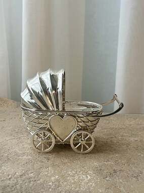 Things Remembered Silver Baby Carriage Coin Bank